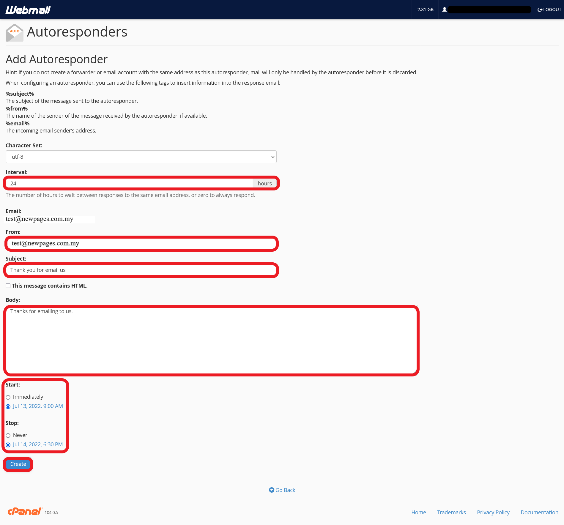 Set Autoresponders In Webmail | Picture 4